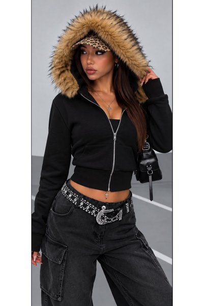 Weekeep Y2K Trend Furry Cardigan Trendy Streetwear Cardigan with Zipper/ Stre...