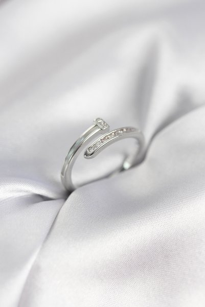 kumkumticaret Zircon Stone Silver Color Flat Nail Model Women's Ring