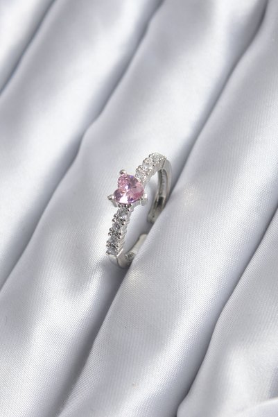 kumkumticaret Silver Color Zircon Stone Pink Crystal Model Women's Ring