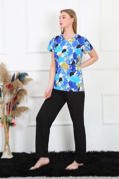Mariposa Secret Women's Combed Cotton Short Sleeve Pajama Set Cobalt Blue