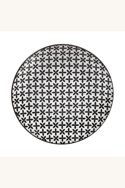 Comerivo Farfurie intinsa alba 19cm cu floricele negre din portelan