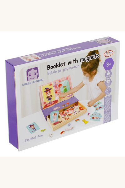 Comerivo Jucarie educativa din lemn - Nina cu hainute magnetice colorate si c...