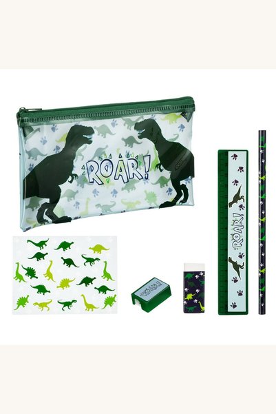 Comerivo Set complet de scoala cu penar transparent dinozaur pentru copii