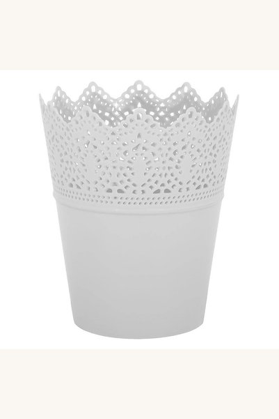 Comerivo Masca decorativa pentru ghiveci din plastic alb cu model dantela, 15...
