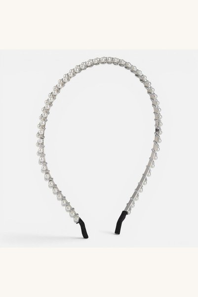 Comerivo Bandeaux cu margele albe si lant argintiu pentru par - accesoriu ele...