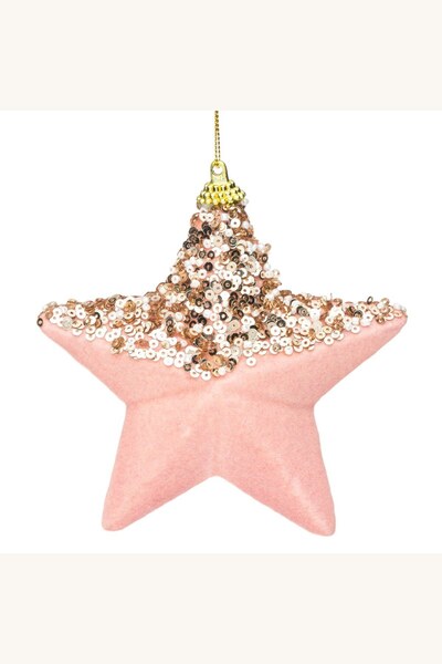 Comerivo Ornament de brad de Crăciun, stea din spumă roz, cu mărgele aurii, 12cm
