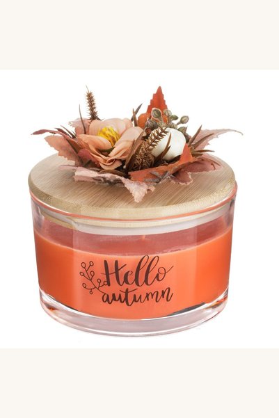 Comerivo Lumanare decorativa somon cu miere, sticla si capac din lemn 13x8cm