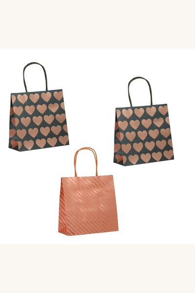 Comerivo Pungi cadou hartie cu inimi si dungi rosii Love, set 3 bucati, 20x8x...