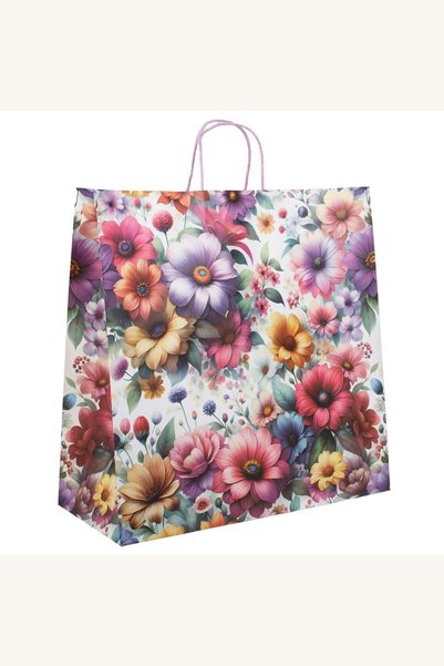 Comerivo Pungi pentru Cadouri din Hartie Kraft cu Flori, 42x18x42cm, Manere Lila