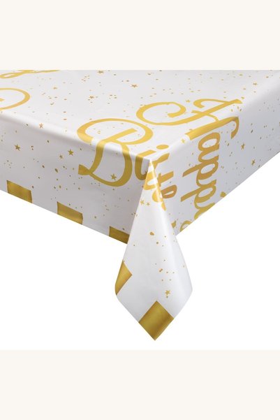 Comerivo Tableta de masa unica folosinta alba cu dungi aurii Happy Birthday 1...