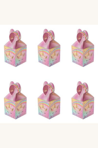 Comerivo Cutii carton pentru prajituri roz unicorn 9.9x8.5x8.5cm set 6 bucati