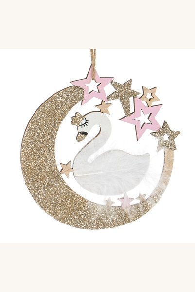 Comerivo Decoratiune Lebada Alba pentru Brad, Luna cu Glitter si Stelute Roz ...