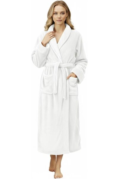 NY Threads Women Fleece Shawl Collar Bathrobe - Plush Long Robe