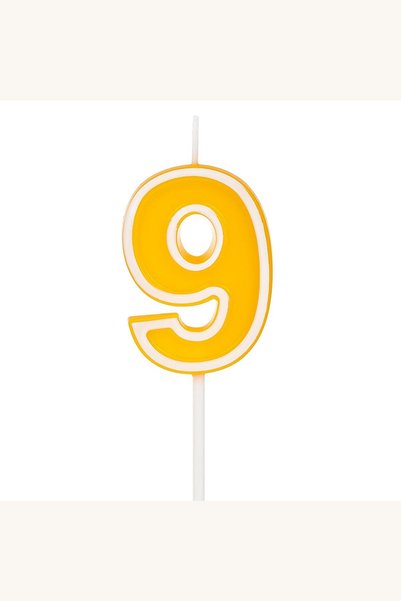 Comerivo Lumanare numeral 9 pentru tort, galbena pastelata cu suport
