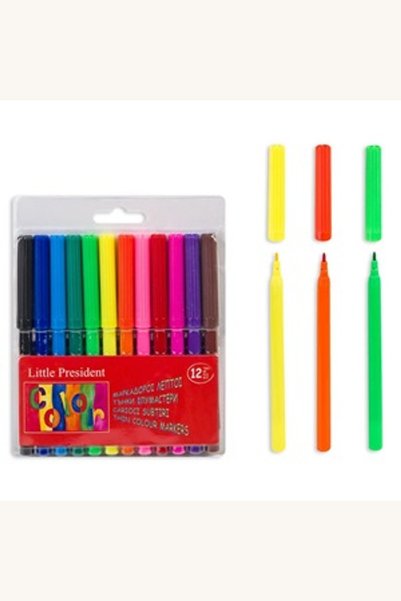 Comerivo 12 Carioci cu varf fin, culori asortate pentru desen si colorat
