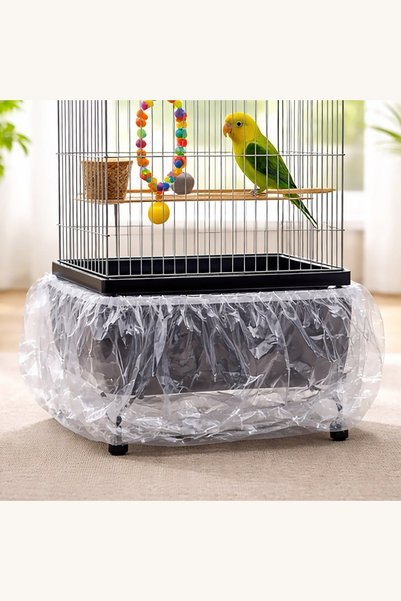 Comerivo Set 5 pungi plastic transparent pentru colivie 64x60cm cu elastic