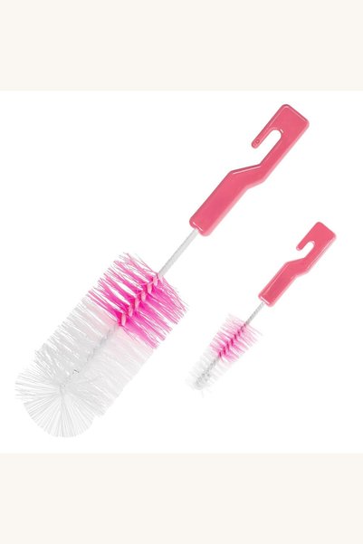 Comerivo Set 2 perii pentru curatat biberoane si tetine, rosii, cu manere lungi