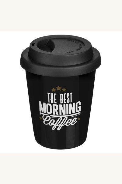 Comerivo Cana ceramica neagra pentru cafea cu capac silicon 380ml si mesaj in...