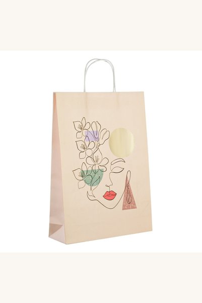 Comerivo Pungi pentru cadouri din kraft somon, model abstract cu fata, manere...