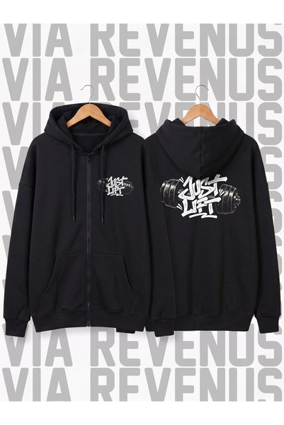 Vordevia Just Lift Dumbell Front and Back Printed Unisex Zippered Hooded Swea...