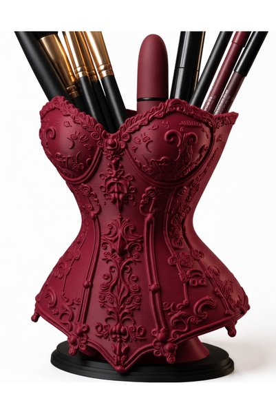 KMARKA Decorative Burgundy Corset Design Makeup Organizer - Brush Holder, Pen...