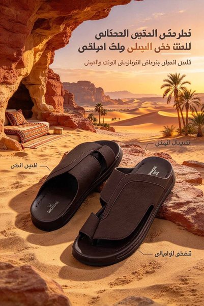 ArabTread صنادل رجالية جلدية بتصميم مفتوح من الأمام، واسعة ومريحة، بنعل سميك ...
