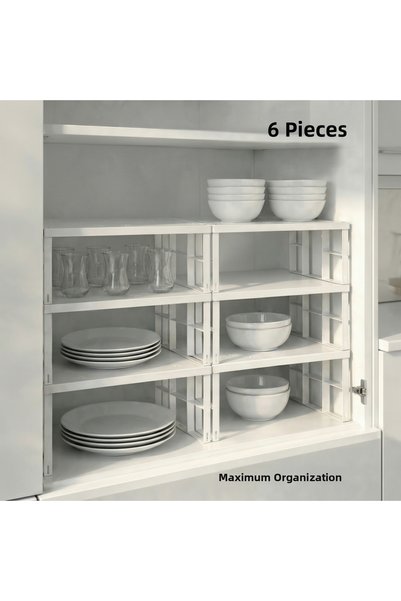 KMARKA 6 Pieces of In-Cabinet Organizer Shelf, Plate and Cup Rack, Metal Shelf