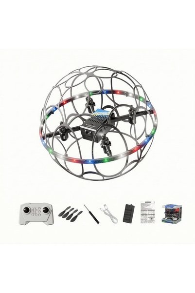 Salma Drona mini quadcopter cu lumini led rgb si protectie sferica, ideala pe...