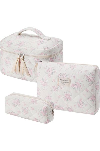 uekeboag Large Travel Makeup Bag for Women Quilted Floral Cotton Cosmetic Bag...
