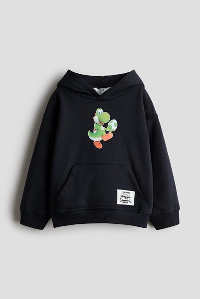 H&M Kapüşonlu Baskılı İçi Tüylü Üst