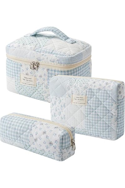 uekeboag Large Travel Makeup Bag for Women Quilted Floral Cotton Cosmetic Bag...