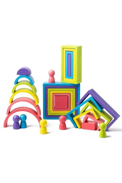 ETOY Joc educativ, Curcubeu si Cilindrii Montessori, din Lemn, 28 piese