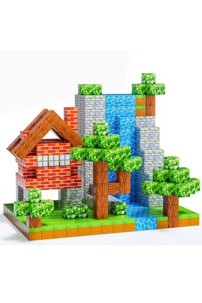 SARALMA Blocuri magnetice de constructie, 200 piese, compatibile Minecraft, j...