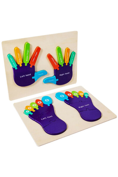 ETOY Puzzle Montessori din lemn, incastru, educativ, Palme si Talpi