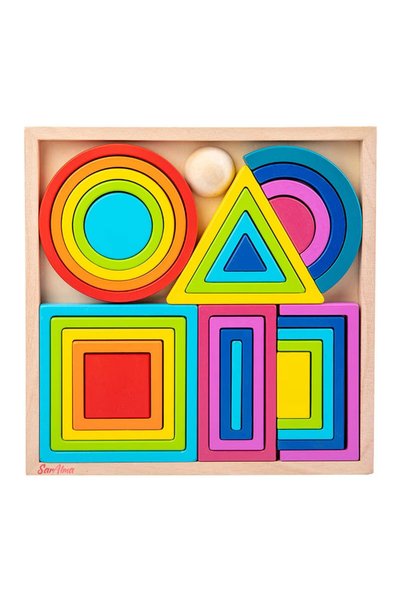 Salma Joc de construit din lemn, Montessori, curcubeu, cerc, semicer, patrat,...
