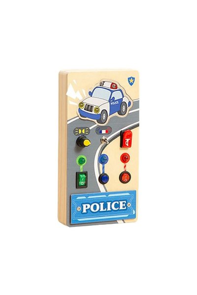 SARALMA Panou senzorial din lemn tema politie cu lumini si intrerupatoare pen...