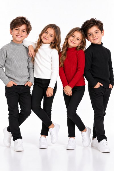BABİDO Ribbed Half-Turtleneck Unisex Boys' and Girls' Turtleneck Sweater 4 Co...