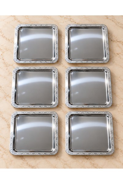 Midilli Home ANZA 6'lı Metal Dekoratif İşlemeli Servis Tepsisi, Çay Ve Kahve ...