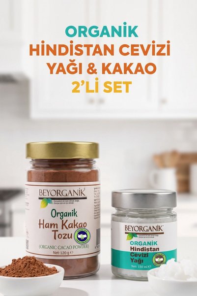BEYORGANİK Organik Kakao 120 g ve Organik Hindistan Cevizi Yağı 150 ml 2'li Set (Pestisit Analizli)
