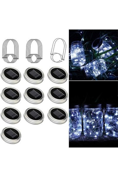 Noonedibs 20 LED-uri, pachet de 10, becuri solare cu capac de borcan Mason și...