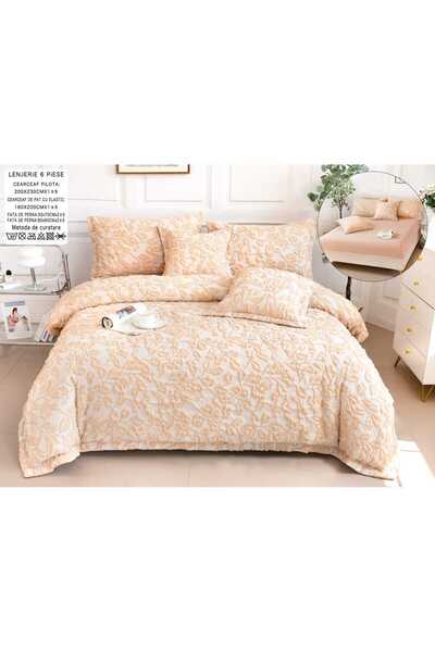 Truva Home Lenjerie Pat Dublu Bumbac Fin Gofrat, Premium | 6 Piese | Cearșaf ...
