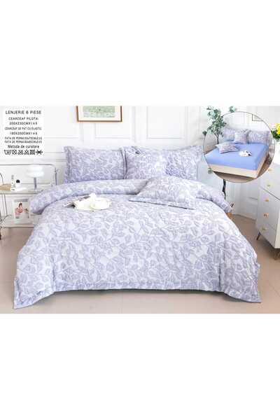 Truva Home Lenjerie Pat Dublu Bumbac Fin Gofrat, Premium | 6 Piese | Cearșaf ...