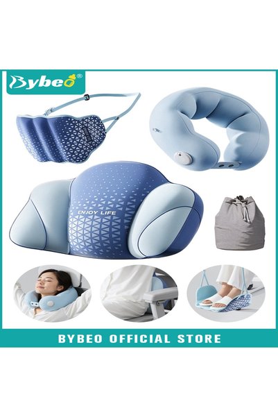 BYBEO مجموعة من 4 قطع: وسادة رقبة قابلة للنفخ للسفر + وسادة دعم أسفل الظهر + ...