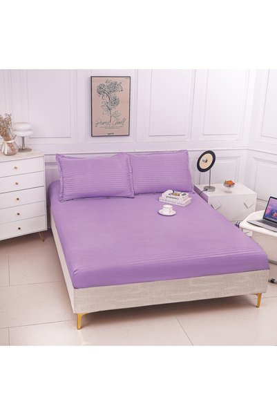 Truva Home Set Husă Pat Dublu cu Elastic din Damasc Subțire | 3 Piese (Husă 1...