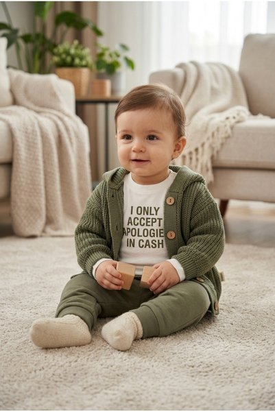 AHENGİM Baby Boy 3 Piece Hooded Knitted Cardigan T-Shirt and Pants Set Ak50749