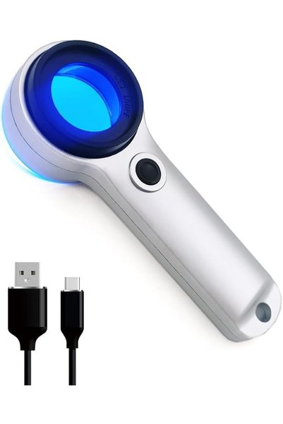 SYOSI مكبر يدوي 60X مع أضواء UV و LED، عدسة بطلاء بصري، قابل لإعادة الشحن عبر...