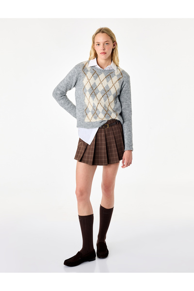 Koton Long Sleeve Crew Neck Diamond Patterned Sweater