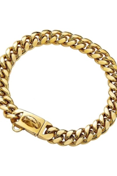 Noonedibs Zgardă câini aur, cataramă sigură zirconiu cubic, lanț cubanez oțel...