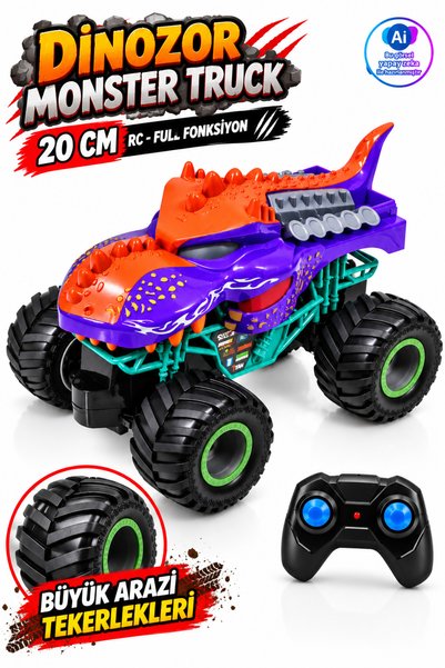 YILDIRIM OYUNCAK Uzaktan Kumandalı Dinozor Monster Truck Araba 20cm – RC Full...