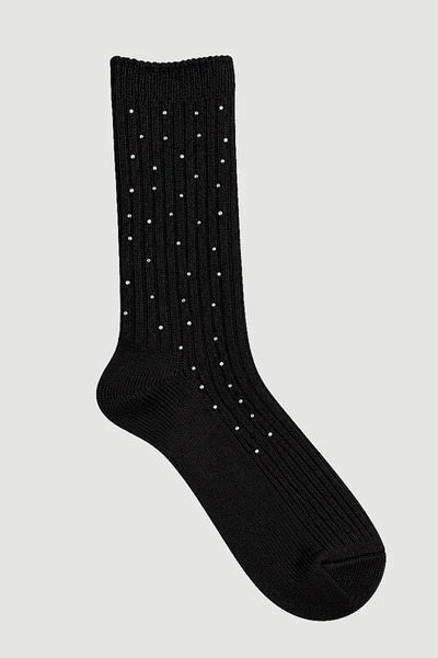 Gusto Stone Detailed Long Socks - Black